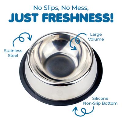 Show full view: SunGrow No Spill Stainless Steel Large Dog Water & Food Bowl with Non-Slip Rubber Base, 64-oz slide 4 of 9