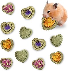 SunGrow Heart Shaped Timothy Hay Small Pet Enrichment Chew Treats, 12 count