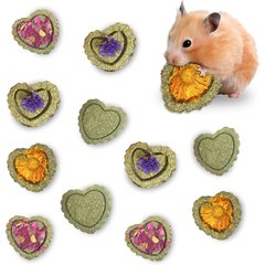 SunGrow Heart Shaped Timothy Hay Small Pet Enrichment Chew Treats, 12 count