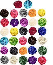 SunGrow Rattan Wicker Decorative Balls Cat & Bird Foraging Chew Toy, 1.2-in, 32 count