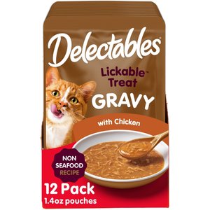 Hartz Delectables Lickable Treat Gravy Non Seafood Chicken Lickable Cat Treats, 1.4-oz pouch, 12 count