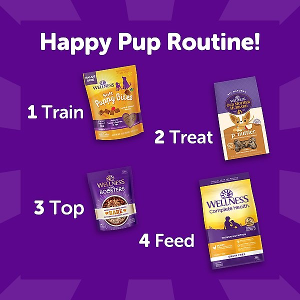 Show full view: Wellness Crunchy Puppy Bites Chicken & Carrots Recipe Grain-Free Natural Dog Treats, 6-oz bag slide 9 of 12