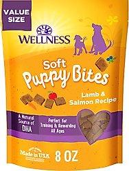 Wellness Soft Puppy Bites Lamb & Salmon Grain-Free Dog Treats, 8-oz pouch