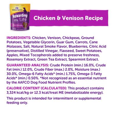 Show full view: Wellness Rewarding Life Chicken & Venison Grain-Free Soft & Chewy Dog Treats, 6-oz bag slide 10 of 11