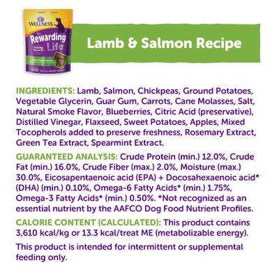 Show full view: Wellness The Rewarding Life Lamb & Salmon Soft & Chewy Natural Dog Treats, 6-oz bag slide 10 of 11
