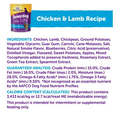 Show full view: Wellness Rewarding Life Chicken & Lamb Grain-Free Soft & Chewy Dog Treats, 6-oz bag slide 10 of 11