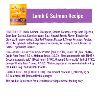 Show full view: Wellness Soft Puppy Bites Lamb & Salmon Grain-Free Dog Treats, 3-oz pouch slide 10 of 12