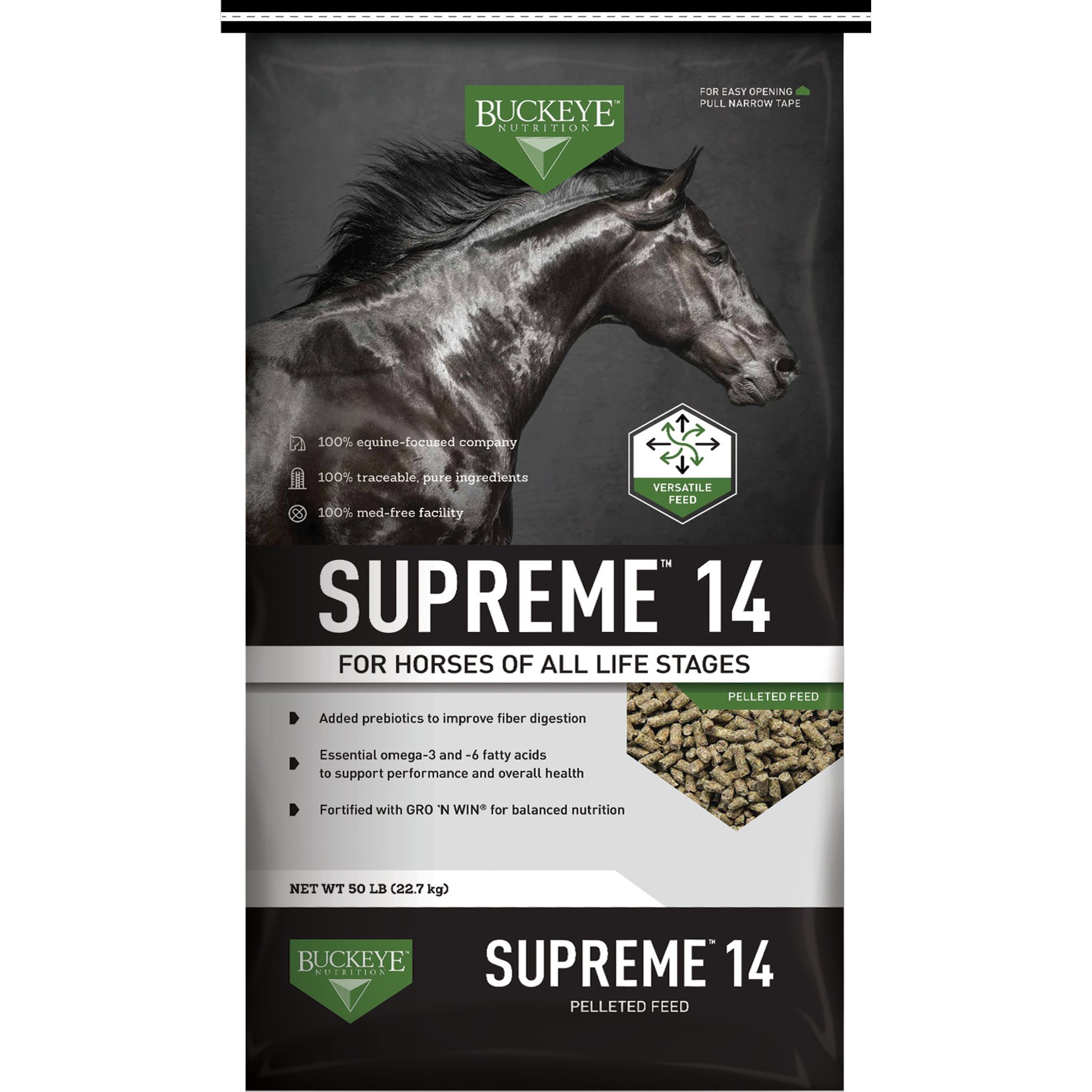 Buckeye Nutrition Supreme 14 Versatile Pelleted Performance Horse Feed, 50-lb bag