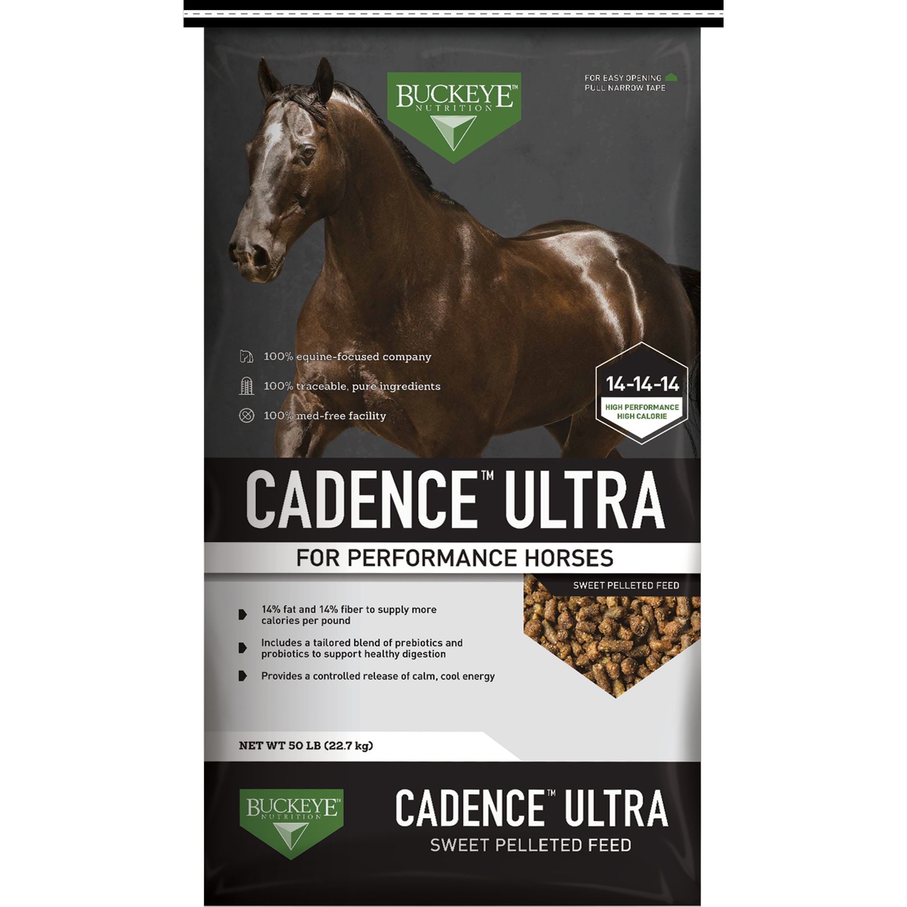 Buckeye Nutrition Cadence Ultra Nutrient Dense Sweet Pelleted Performance Horse Feed, 50-lb bag