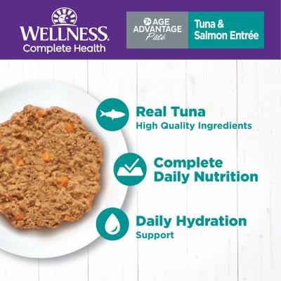 Show full view: Wellness Complete Health Age Advantage Tuna & Salmon Pate Wet Cat Food, 3-oz can, 24 count slide 3 of 11