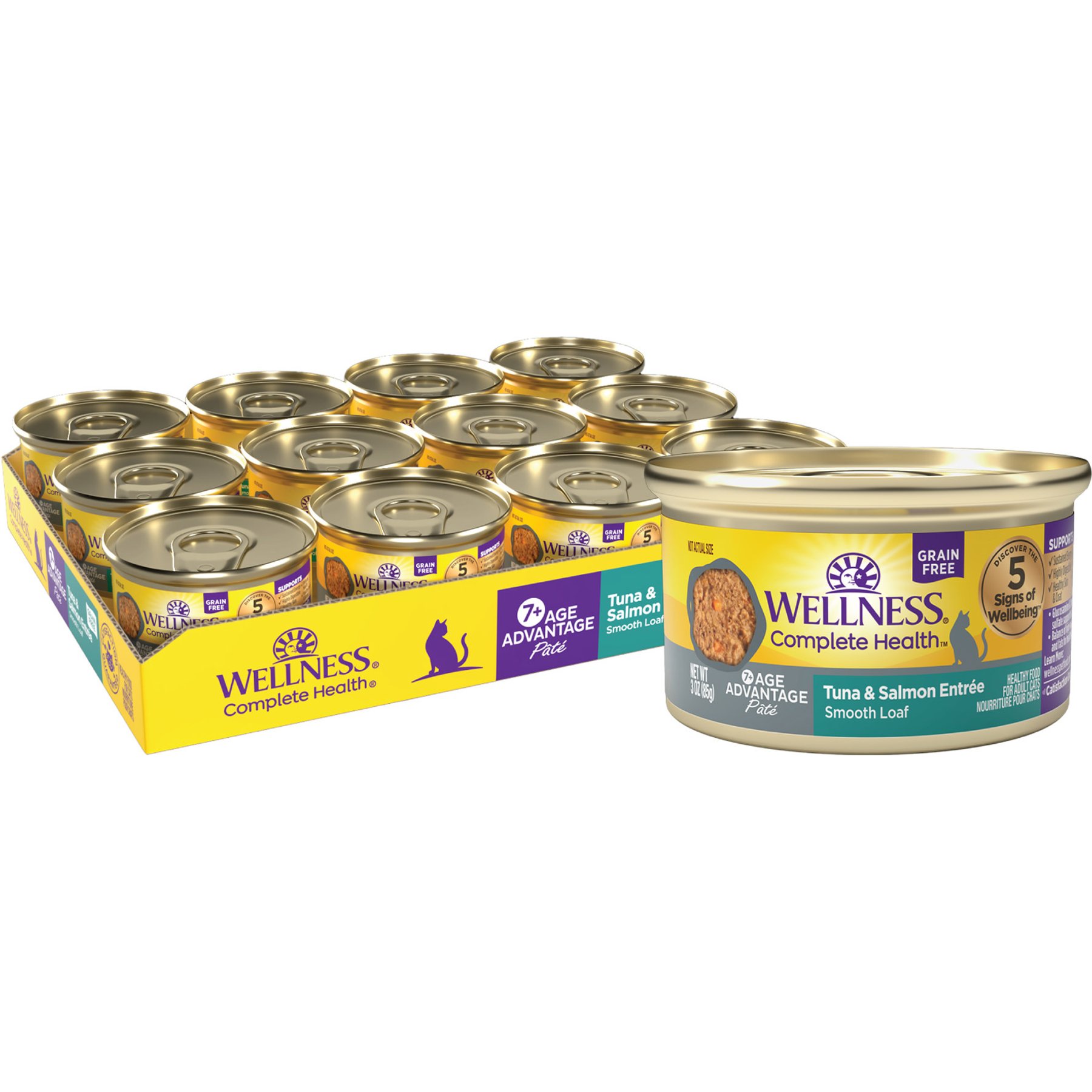 Wellness Complete Health Age Advantage Senior Pate Tuna & Salmon Natural Grain-Free Wet Cat Food, 3-oz can, 24 count