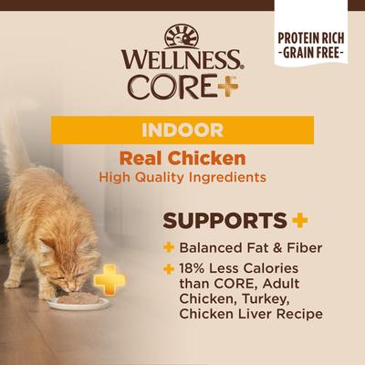 Show full view: Wellness CORE+ Indoor Grain-Free Chicken & Chicken Liver Pate Wet Cat Food, 5.5-oz, case of 24 slide 3 of 11