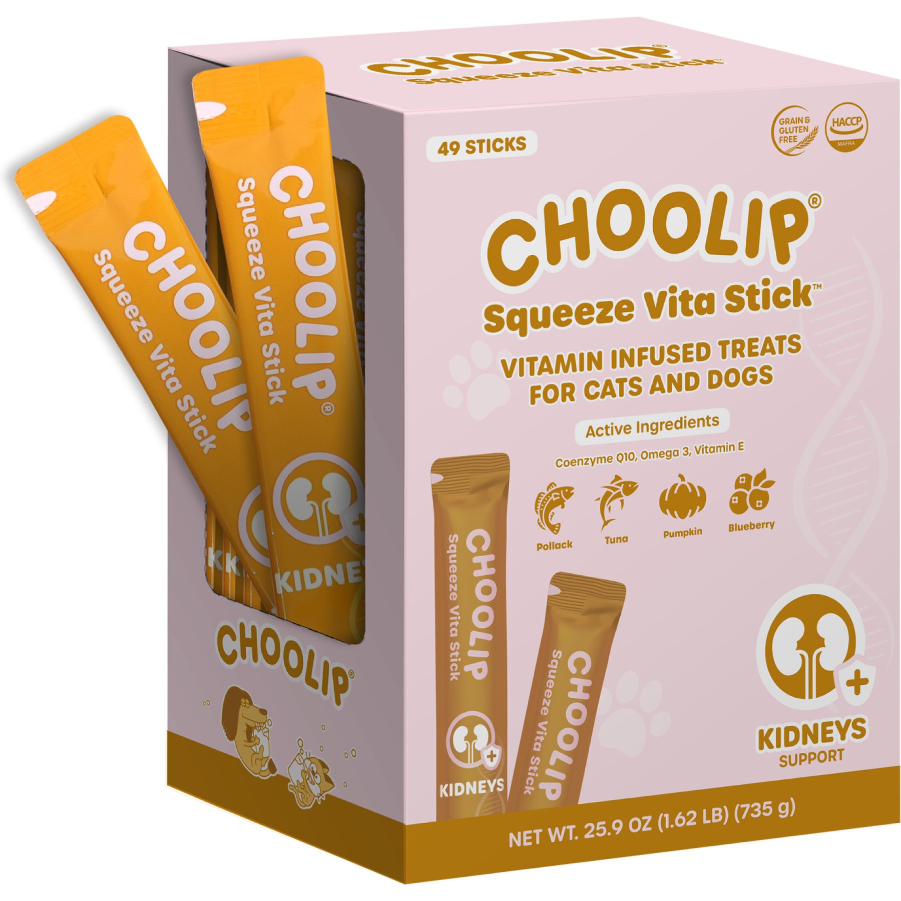 Choolip Squeeze Vita Stick Kidney Support Lickable Dog & Cat Treats, 49 count