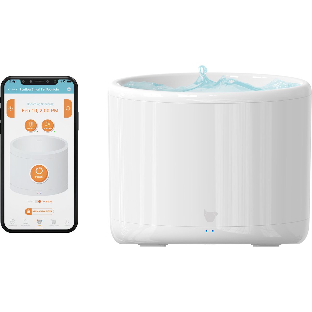 INSTACHEW Purrflow Smart Dog & Cat Water Fountain, White, 2-L