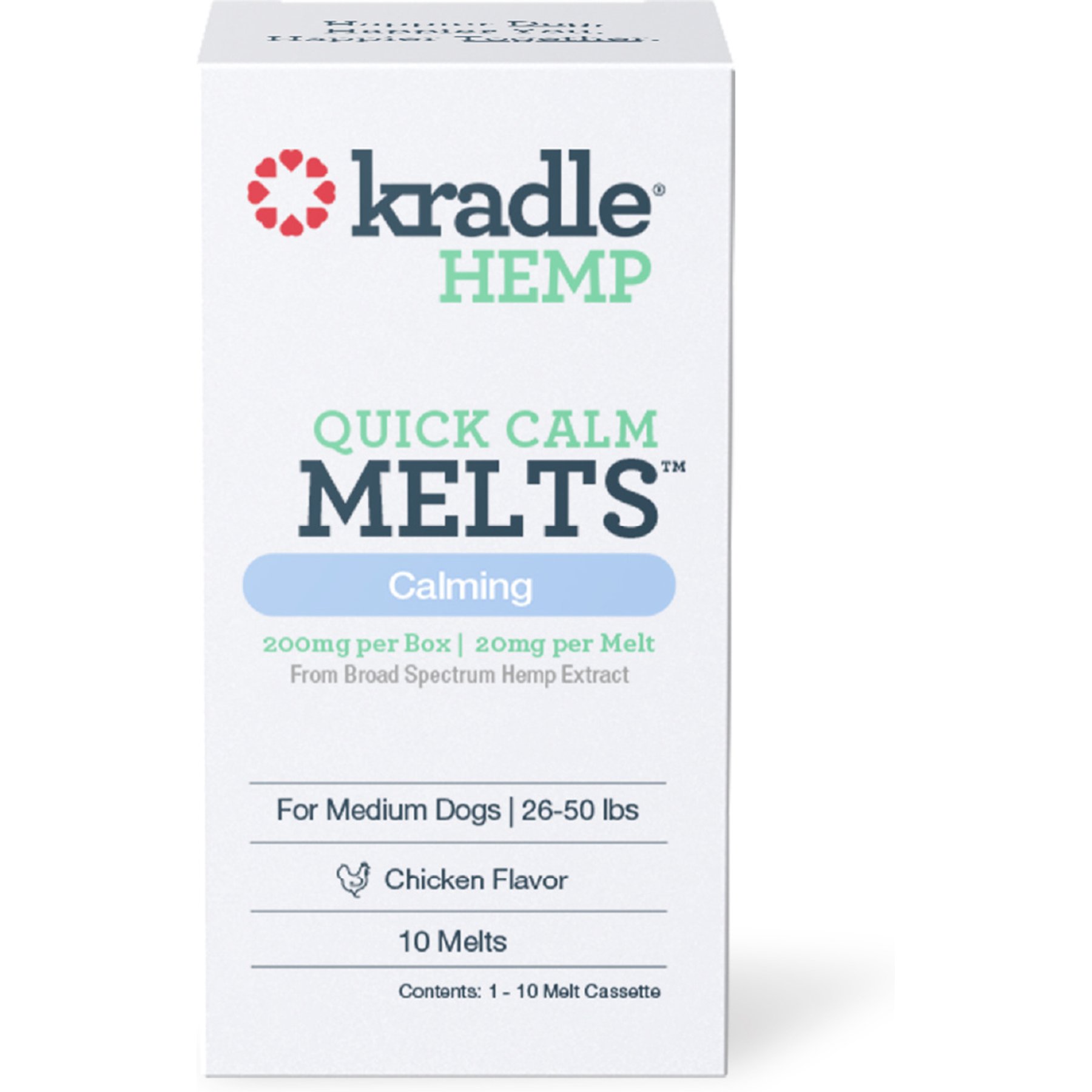 Kradle Chicken Flavored Quick Calm Melts Broad Spectrum Hemp Extract Calming Health Supplement for Medium Dogs, 10 count