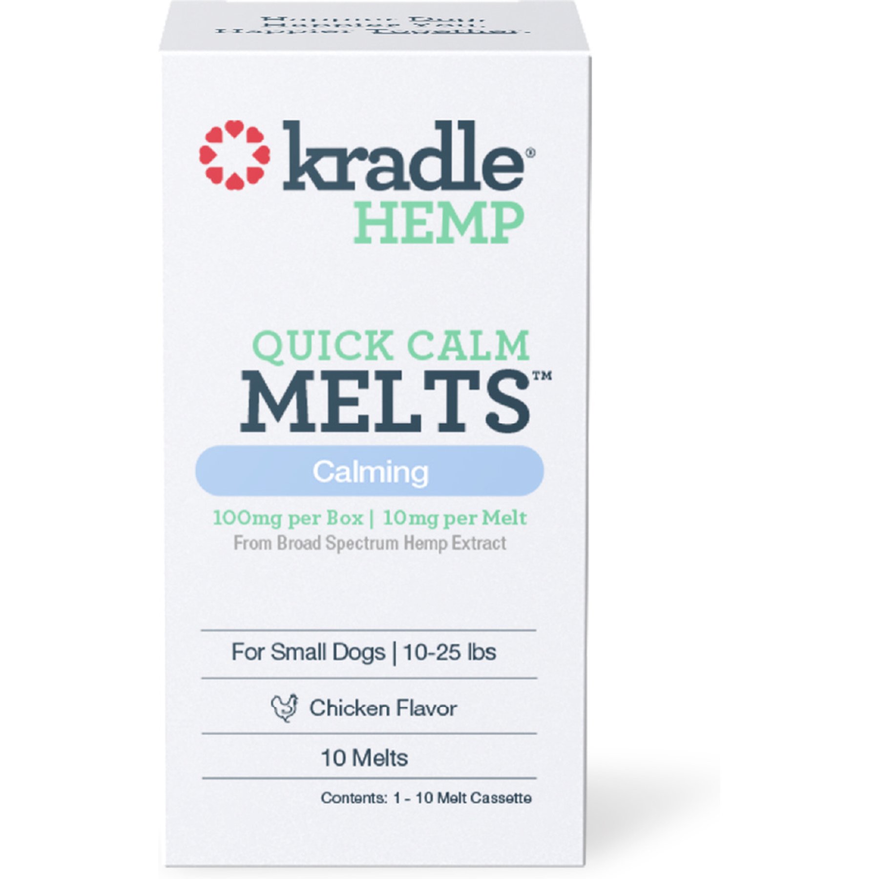 Kradle Chicken Flavored Quick Calm Melts Broad Spectrum Hemp Extract Calming Health Supplement for Small Dogs, 10 count