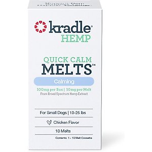 Kradle Chicken Flavored Quick Calm Melts Broad Spectrum Hemp Extract Calming Health Supplement for Small Dogs, 10 count