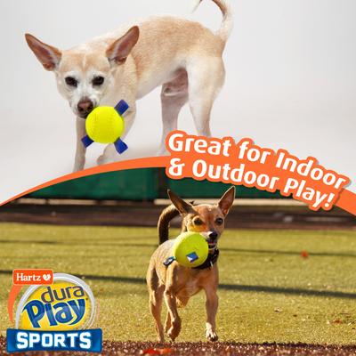 Show full view: Hartz Dura Play Sports Baseball Dog Toy, Yellow & Blue, Bacon Scented, 3 count slide 7 of 8