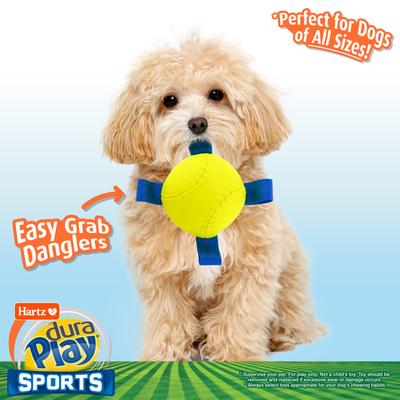 Show full view: Hartz Dura Play Sports Baseball Dog Toy, Yellow & Blue, Bacon Scented, 3 count slide 3 of 8