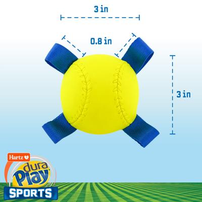 Show full view: Hartz Dura Play Sports Baseball Dog Toy, Yellow & Blue, Bacon Scented, 3 count slide 6 of 8