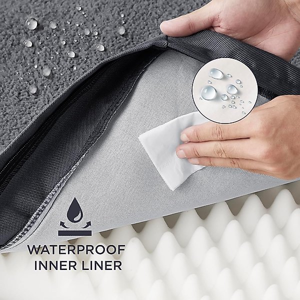 Show full view: Bedsure Orthopedic Waterproof Dog Mat & Bed with Sherpa & Oxford Fabric Removable Cover, Dark Grey, Large slide 4 of 9