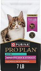 Purina Pro Plan Kitten Sensitive Skin & Stomach Salmon & Rice Formula Dry Cat Food, 7-lb bag