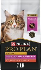 Purina Pro Plan Senior Sensitive Skin & Stomach Salmon & Rice Formula Dry Cat Food, 7-lb bag