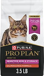 Purina Pro Plan Adult Sensitive Skin & Stomach Salmon & Rice Formula Dry Cat Food, 3.5-lb bag