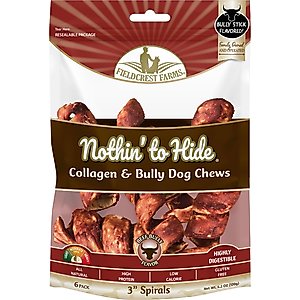 Fieldcrest Farms Nothin' To Hide Spirals 3-inch Bully Dog Chews, 6 count
