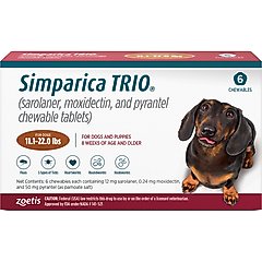 Simparica Trio Chewable Tablet for Dogs, 11.1-22.0 lbs, (Caramel Box), 6 Chewable Tablets (6-mos. supply)