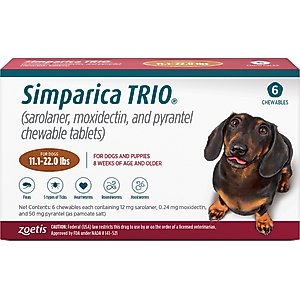 Simparica Trio Chewable Tablet for Dogs, 5.6-11.0 lbs, (Purple Box)