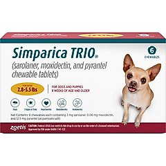 Simparica Trio Chewable Tablet for Dogs, 2.8-5.5 lbs, (Gold Box), 6 Chewable Tablets (6-mos. supply)