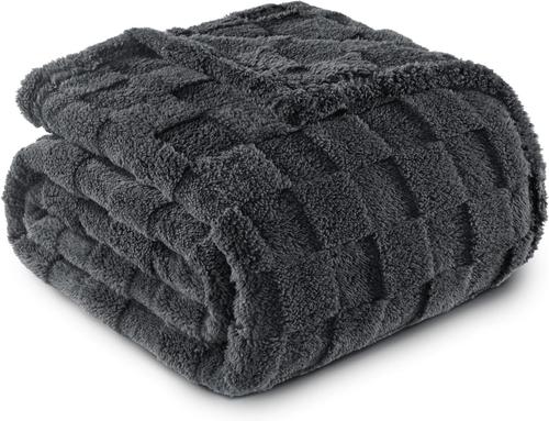 Show full view: Allisandro Plush Fleece Checkered Dog & Cat Blanket, Dark Grey, Large slide 2 of 6