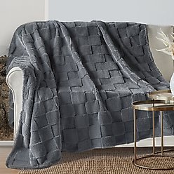 Allisandro Plush Fleece Checkered Dog & Cat Blanket, Dark Grey, Medium