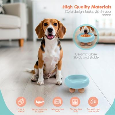 Show full view: P.T. Supply Co. Elevated Bubble Shaped Stoneware Elevated Dog & Cat Bowl, Blue slide 4 of 8