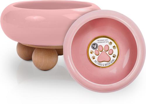 Show full view: P.T. Supply Co. Elevated Bubble Shaped Stoneware Elevated Dog & Cat Bowl, Pink slide 3 of 9