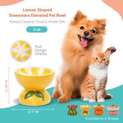 Show full view: P.T. Supply Co. Lemon Shaped Stoneware Elevated Dog & Cat Bowl, Yellow slide 3 of 9