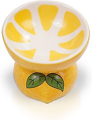 P.T. Supply Co. Lemon Shaped Stoneware Elevated Dog & Cat Bowl, Yellow