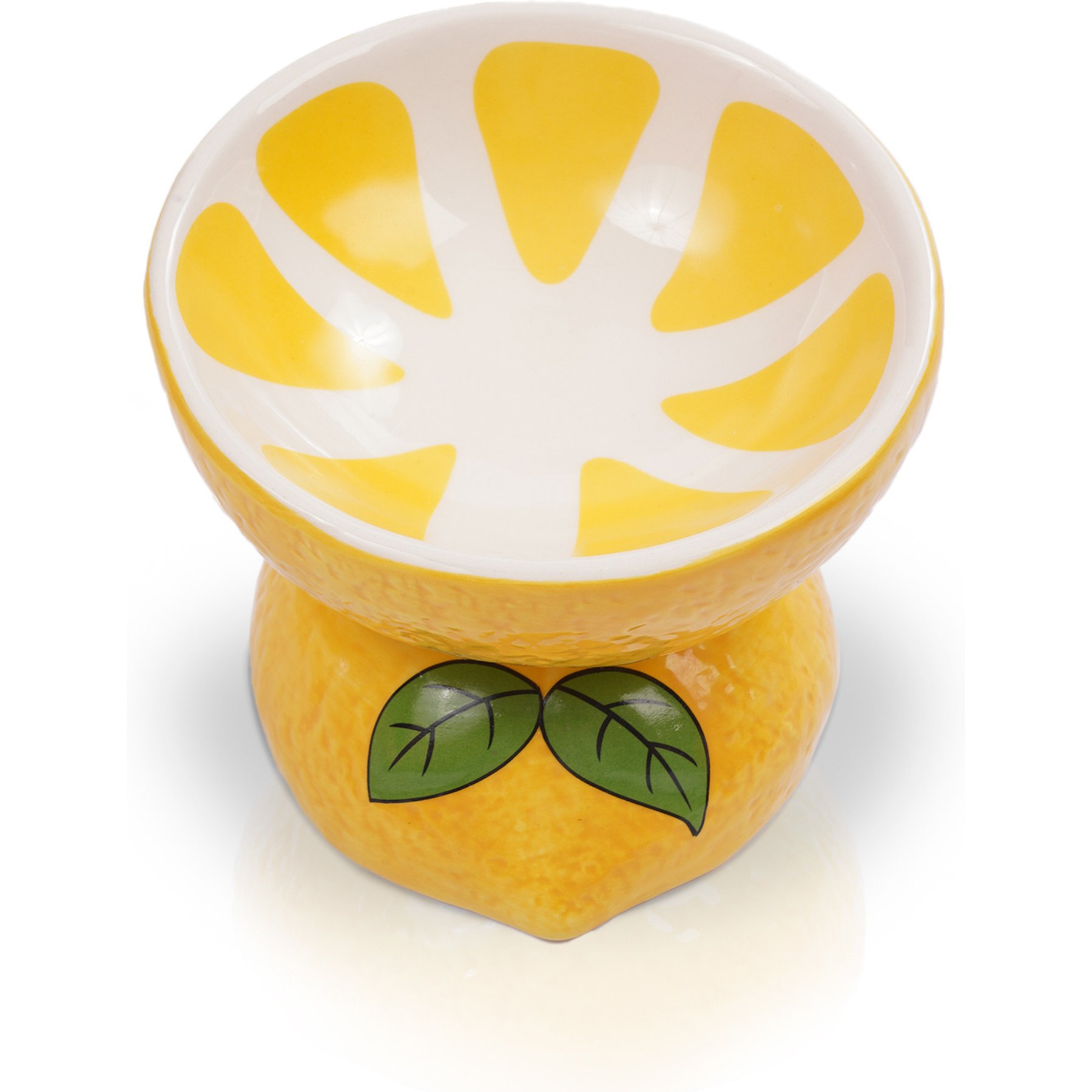 P.T. Supply Co. Lemon Shaped Stoneware Elevated Dog & Cat Bowl, Yellow