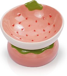 P.T. Supply Co. Strawberry Shaped Stoneware Elevated Dog & Cat Bowl, Pink