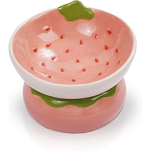 P.T. Supply Co. Strawberry Shaped Stoneware Elevated Dog & Cat Bowl, Pink