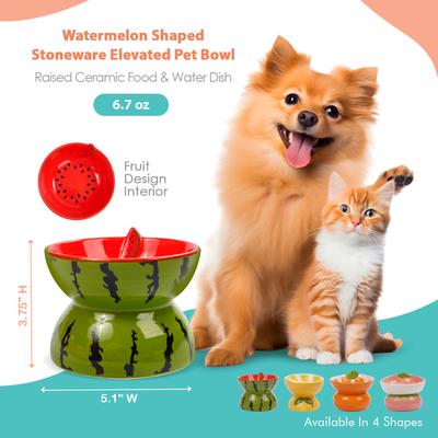 Show full view: P.T. Supply Co. Watermelon Shaped Stoneware Elevated Dog & Cat Bowl, Red slide 3 of 9