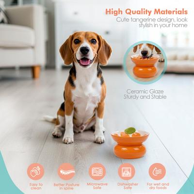 Show full view: P.T. Supply Co. Orange Shaped Stoneware Elevated Dog & Cat Bowl, Orange slide 4 of 9