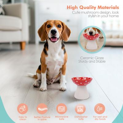 Show full view: P.T. Supply Co. Mushroom Shaped Stoneware Elevated Dog & Cat Bowl, Red slide 4 of 9