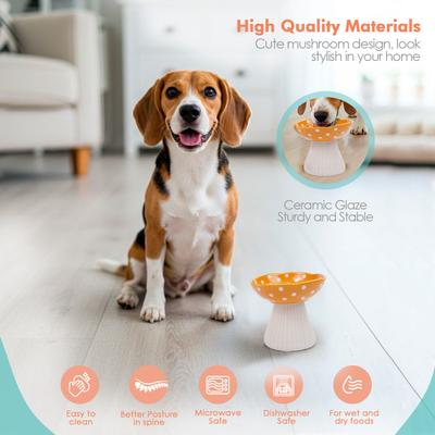 Show full view: P.T. Supply Co. Mushroom Shaped Stoneware Elevated Dog & Cat Bowl, Yellow slide 4 of 9