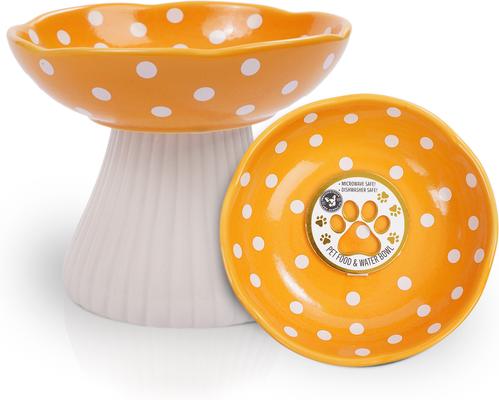 Show full view: P.T. Supply Co. Mushroom Shaped Stoneware Elevated Dog & Cat Bowl, Yellow slide 2 of 9