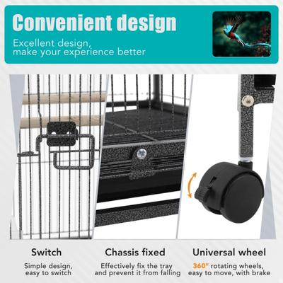 Show full view: Savpee 30-in Wrought Iron Parrot Cage with Rolling Stand, Black slide 4 of 4