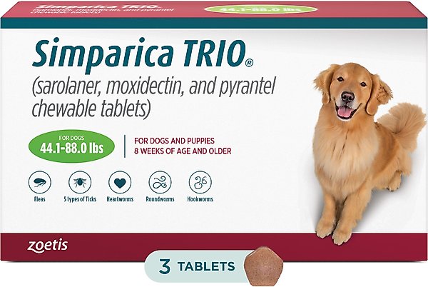 Simparica Trio Chewable Tablet for Dogs, 44.1-88 lbs, (Green Box)