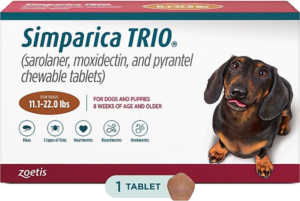 Simparica Trio Chewable Tablet for Dogs, 11.1-22.0 lbs, (Caramel Box)