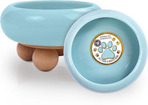 Show full view: P.T. Supply Co. Elevated Bubble Shaped Stoneware Elevated Dog & Cat Bowl, Blue slide 2 of 8
